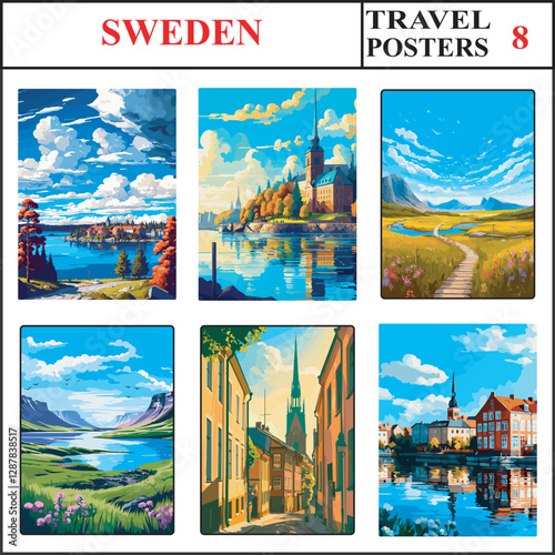 Sweden Ostersund Stockholm Kungsleden Travel Poster Wall Art Print Collection Set Part 8
