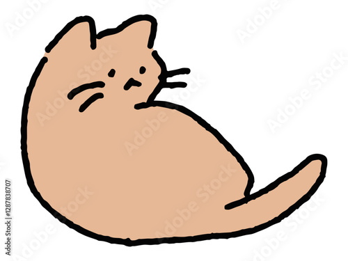猫が背中越しにこちらを見てる手描きイラスト　ゆるい手描き　かわいい
