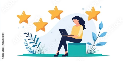 Entrepreneur reading online reviews and responding to customers