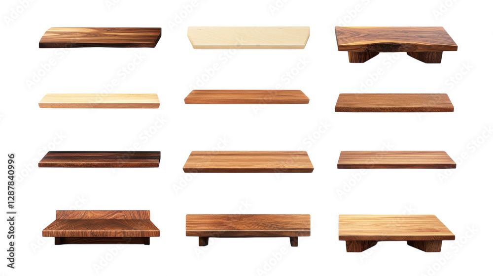 Various wooden serving boards displayed in a flat lay arrangement showcasing different shapes and finishes