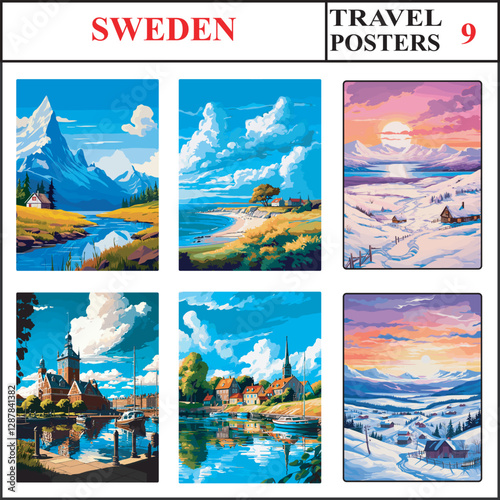 Sweden Scandinavian mountains Gotland Abisko National Park Travel Poster Wall Art Print Set Part 9