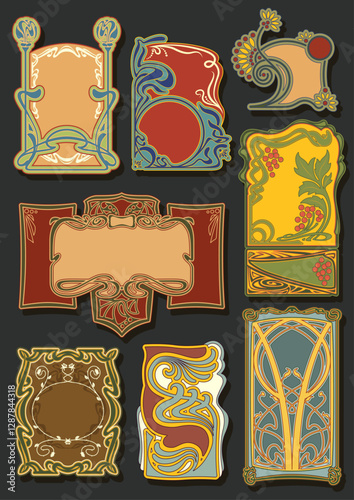 Art Nouveau Decorative Elements. 1900s - 1920s Style Graphic Design, Retro Colors and Style