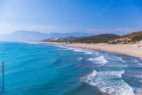 Patara beach landscape, aerial photo taken on a sunny summer day