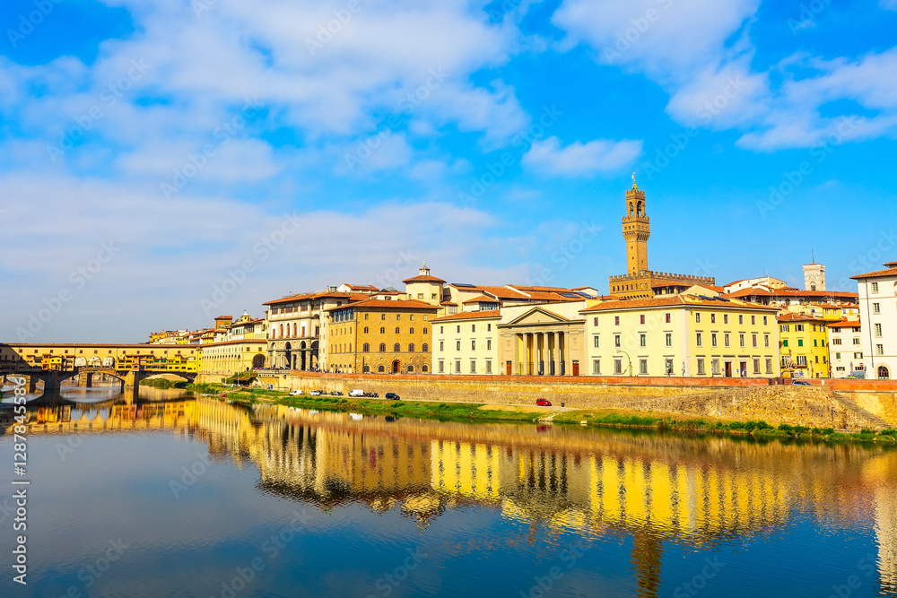 river Arno, Palazzo Vecchio tower, Florence, Italy river Arno, Palazzo Vecchio tower, Florence, Italy