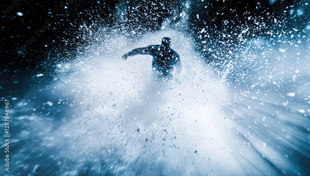 Naklejka premium Snowboarder in Blizzard Dynamic Winter Sports Photography