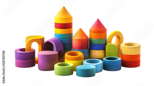 Obraz na płótnie Colorful wooden building blocks arranged creatively for educational playtime in a bright setting w salonie