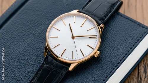 Wallpaper Mural Elegant gold watch on a textured black notebook, symbolizing luxury and time management. Torontodigital.ca