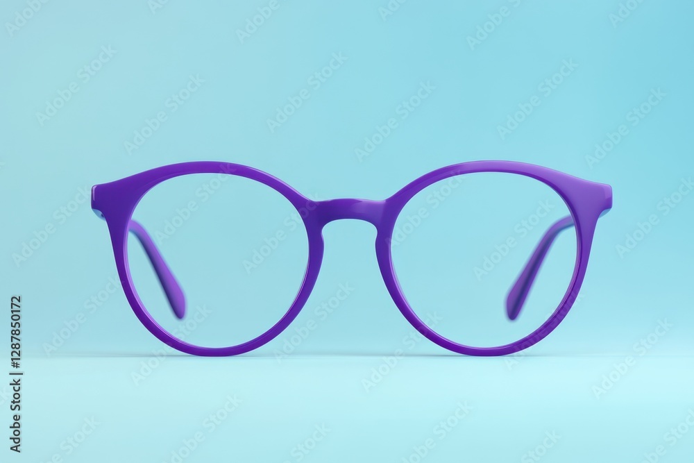 A Purple Eyeglass Frame Set On A Bright Turquoise Background A Purple Eyeglass Frame Set On A Bright Turquoise Background