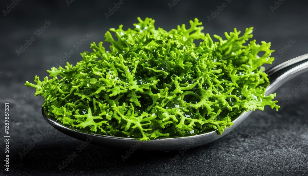 A close-up view of fresh, vibrant green leafy greens resting on a spoon, showcasing their intricate textures against a dark background. A close-up view of fresh, vibrant green leafy greens resting on a spoon, showcasing their intricate textures against a dark background.