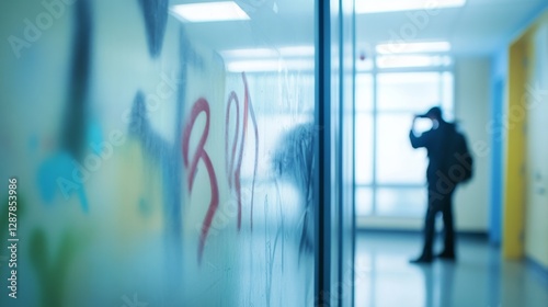 A criminal investigation at a school after a vandalism incident. Featuring scrutiny and observation