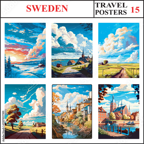 Sweden Kiruna Trelleborg Skane Travel Poster Wall Art Print Collection Set Part 15