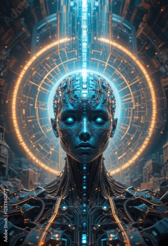 Futuristic Cyborg Woman AI Artificial Intelligence Digital Art Sci Fi Portrait