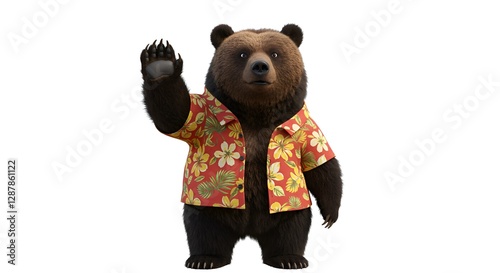 Bear in Hawaiian Shirt with Copy Space