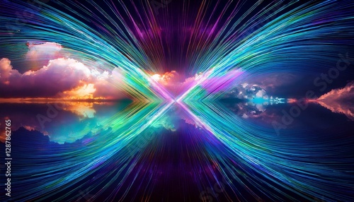 Abstract neon lights X with clouds. Modern and futuristic background, wallpaper with glowing colors.