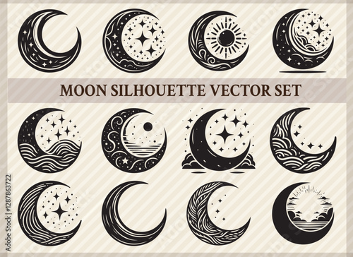 Moon Silhouette Set Stunning Lunar Designs for Creative Projects