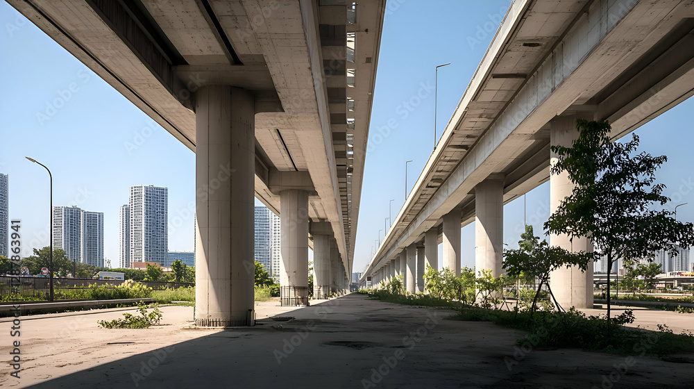 Elevated Train Track Bridge Over Urban Cityscape Elevated Train Track Bridge Over Urban Cityscape