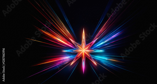 Wallpaper Mural A radiant starburst illuminates the dark void, casting vibrant rays of light in all directions. Multicolored beams emanate from a central, bright point, creating a dynamic and energetic abstract desig Torontodigital.ca