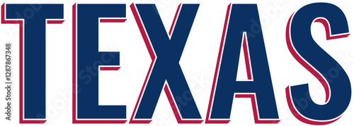 Texas 3D uppercase lettering in USA flag colors, isometric vector on transparent background