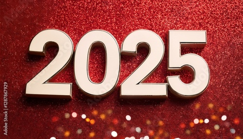 Stylish 2025 digits on a sparkling red background