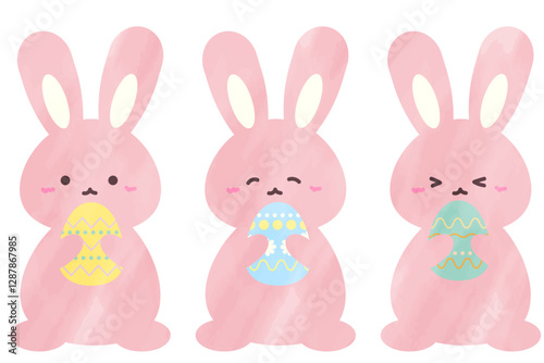 イースターエッグを持ったうさぎの水彩風イラスト