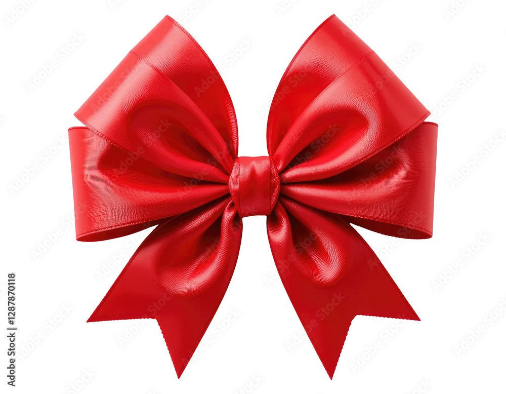 Naklejka premium Red Ribbon Bow Isolated on Transparent PNG Background.