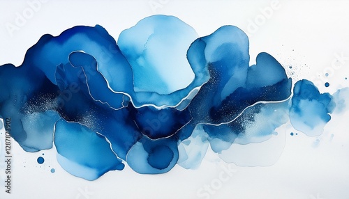 abstract watercolor stain organic blue shapes on white background artistic painterly design