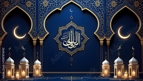 Luxurious Ramadhan Background with Islamic Arabesque Patterns and Calligraphy