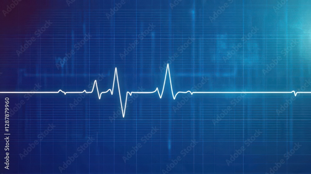 Blue background with an ECG line, representing heartbeat monitoring and medical diagnostics, Healthcare background, medical background, Public health, health effects Blue background with an ECG line, representing heartbeat monitoring and medical diagnostics, Healthcare background, medical background, Public health, health effects