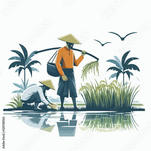 rice farmer vector illustration