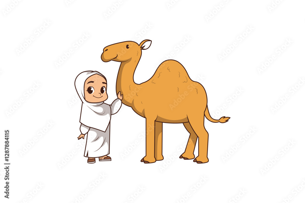 Muslim Kids Celebrating Eid Al-Adha with Camel Muslim Kids Celebrating Eid Al-Adha with Camel