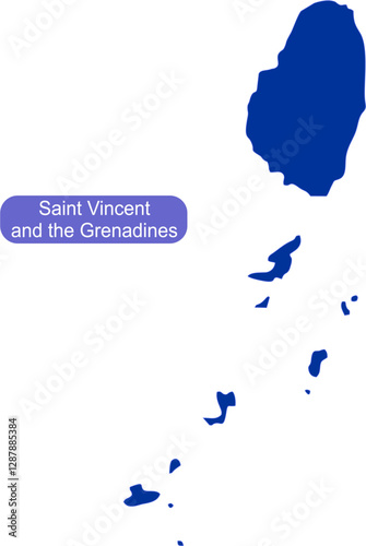 Map of Saint Vincent and the Grenadines a volcanic island in the Caribbean in solid blue color