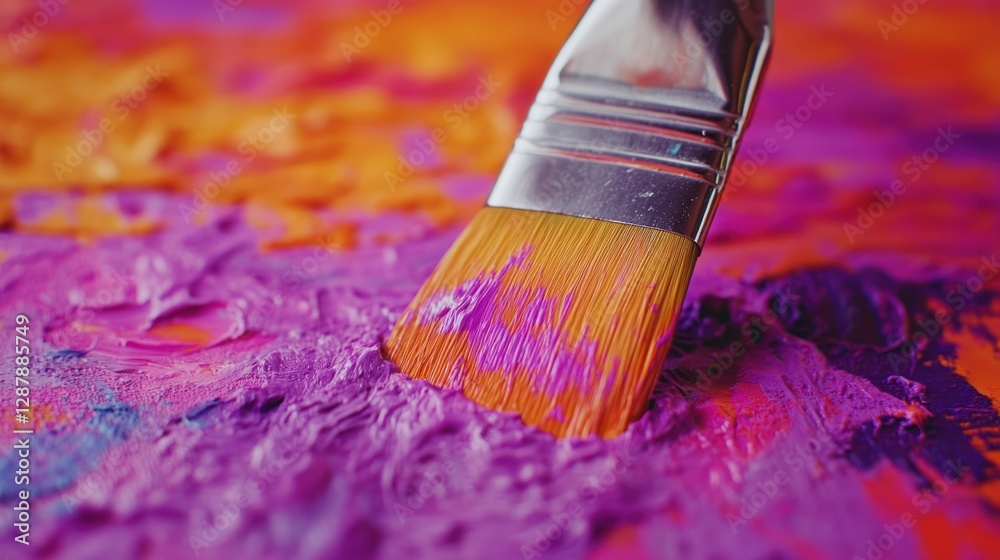 Fototapeta premium Artist's brushstrokes on vibrant purple and orange palette