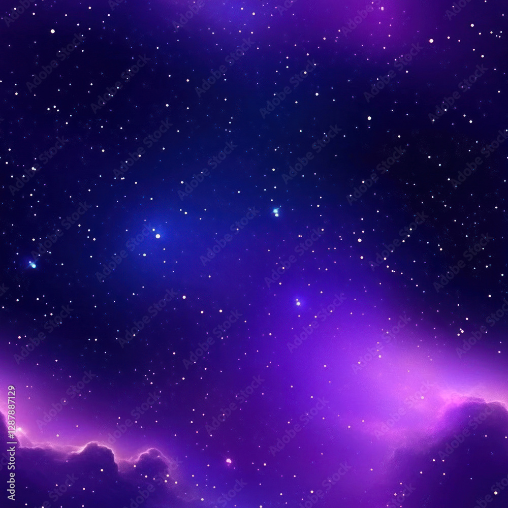 Obraz premium Starry Night Stars glimmer in the cosmic expanse of galaxy with purple nebula clouds background