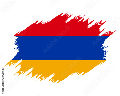 Damaged flag Armenia. Flag Armenia with grunge texture. Independence Day. Banner, poster template. National flag Armenia with coat arms. State flag of Armenia is drawn in ink.