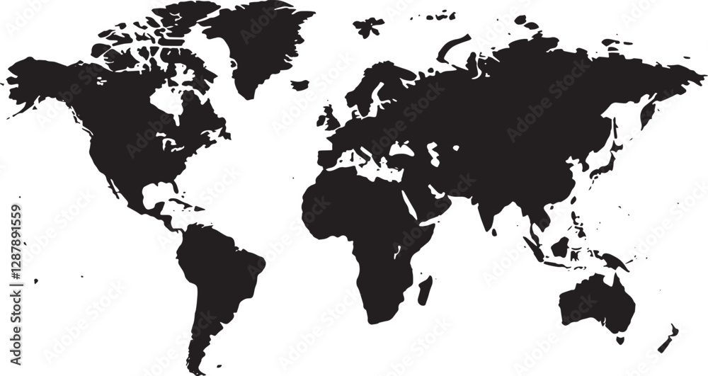 Fototapeta premium World map on white background. World map template with continents, North and South America, Europe and Asia, Africa and Australia
