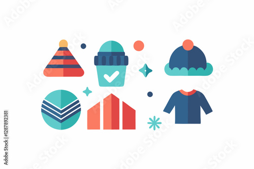 Minimalist winter clothing icons for seasonal design