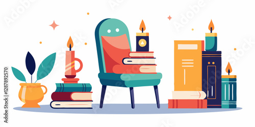 Cozy reading nook with candles and books for relaxation and comfort