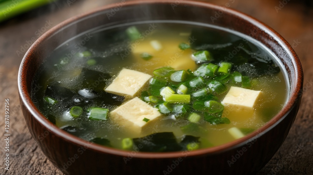 Warm and Comforting Tofu Soup with Seaweed and Green Onion Garnish Warm and Comforting Tofu Soup with Seaweed and Green Onion Garnish