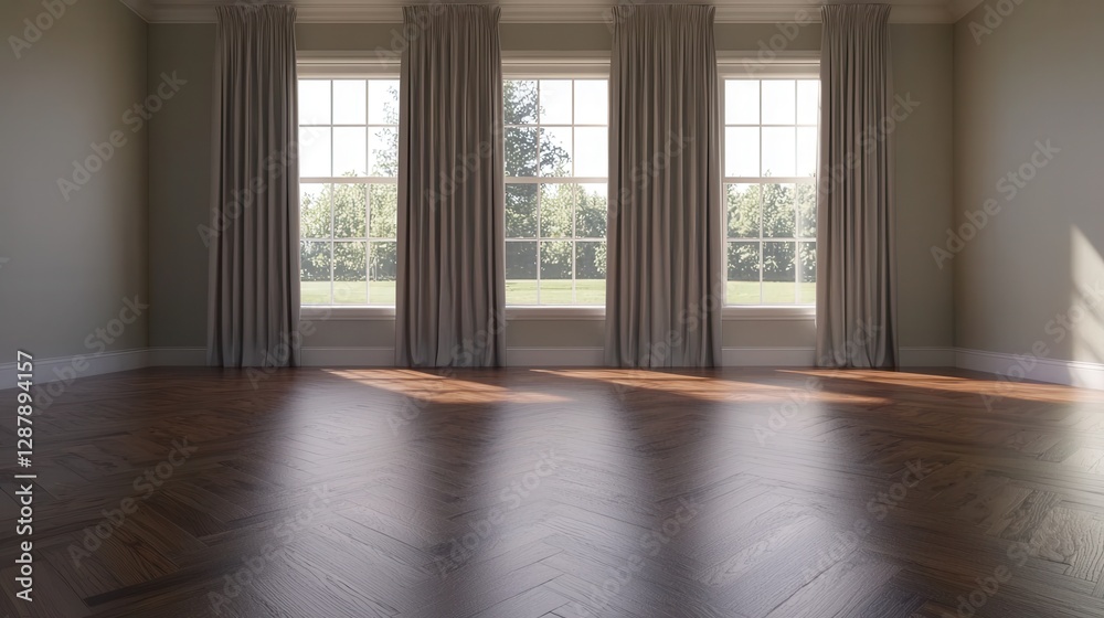 Bright Sunlit Room with Large Windows and Natural Wooden Flooring Bright Sunlit Room with Large Windows and Natural Wooden Flooring