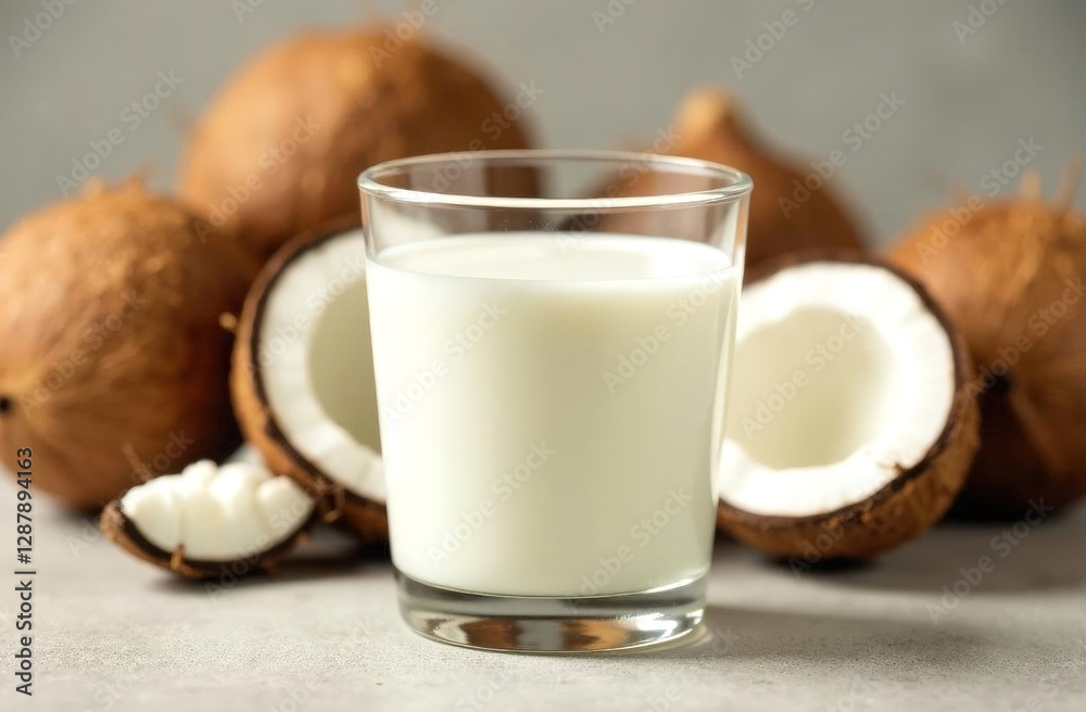 Coconut milk in a glass. Healthy eating concept. Coconut milk in a glass. Healthy eating concept.