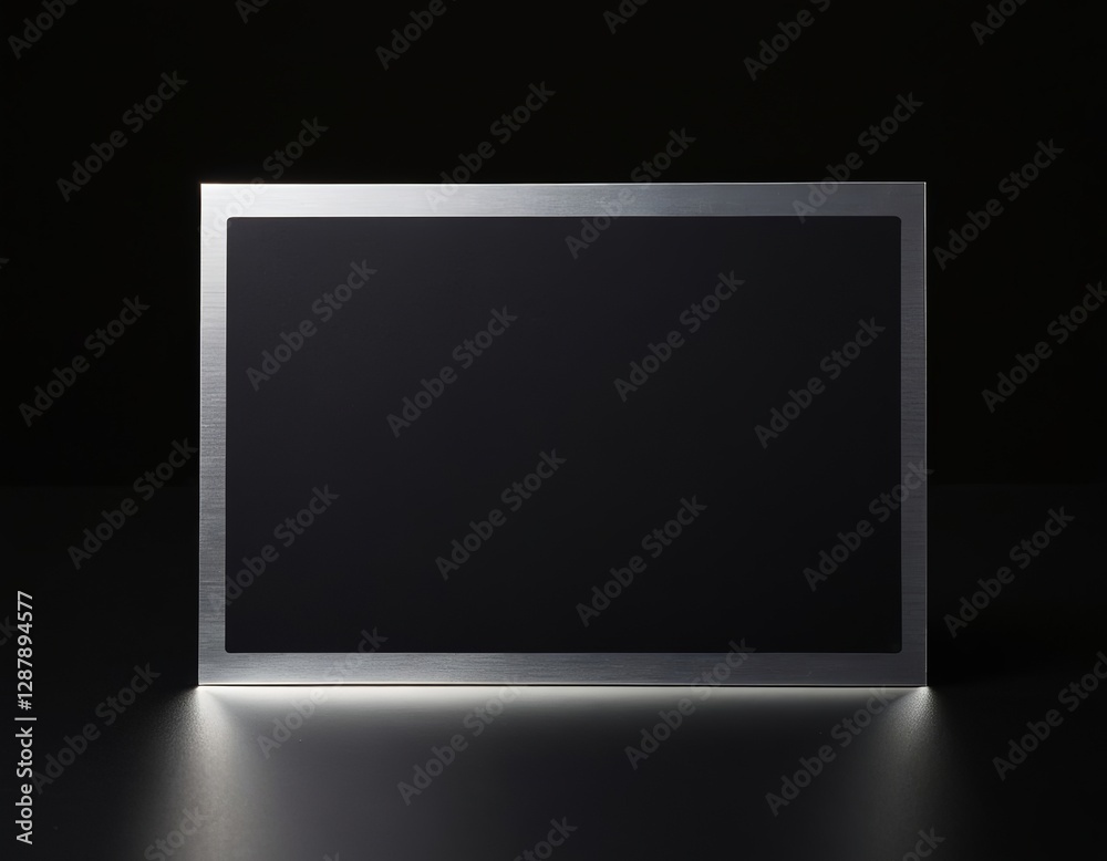 A sleek, modern metallic frame highlighting a blank screen against a dark background.