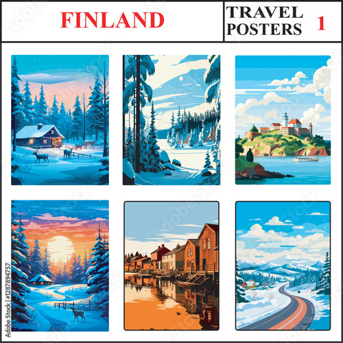 Finland Lapland Lapland Helsinki Travel Poster Wall Art Print Collection Set Part 1