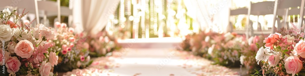 Floral aisle at outdoor wedding ceremony, pastel tones Floral aisle at outdoor wedding ceremony, pastel tones