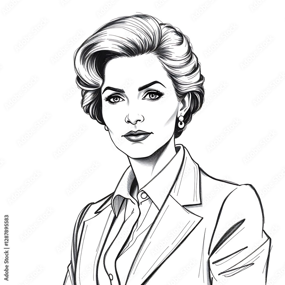Classic Black and White Engraving-Style Sketch of a Suffragette Politician or Businesswoman with Strong and Determined Expression Classic Black and White Engraving-Style Sketch of a Suffragette Politician or Businesswoman with Strong and Determined Expression