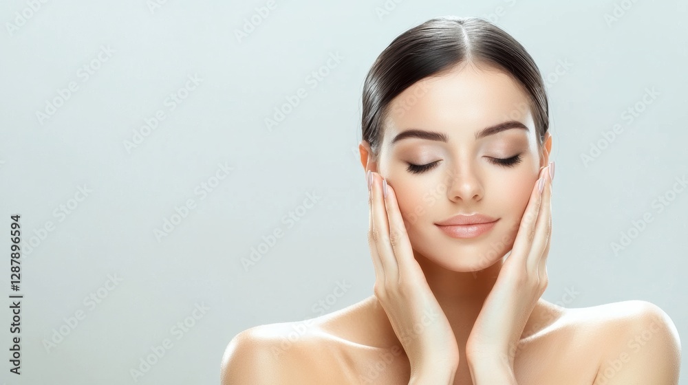 Skincare routine studio beauty portrait minimalist setting close-up relaxation and self-care Skincare routine studio beauty portrait minimalist setting close-up relaxation and self-care