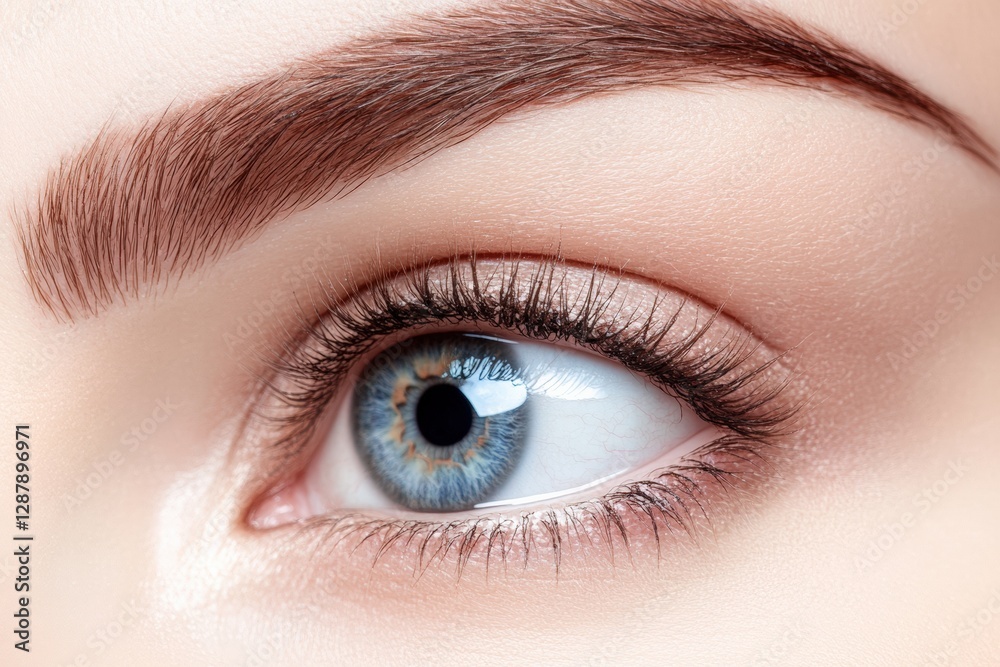 Perfectly symmetrical human eye with striking blue color and detailed iris patterns captured in close up. Generative AI Perfectly symmetrical human eye with striking blue color and detailed iris patterns captured in close up. Generative AI