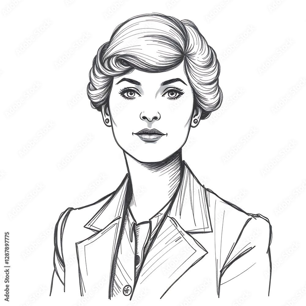Classic Black and White Engraving-Style Sketch of a Suffragette Politician or Businesswoman with Strong and Determined Expression Classic Black and White Engraving-Style Sketch of a Suffragette Politician or Businesswoman with Strong and Determined Expression