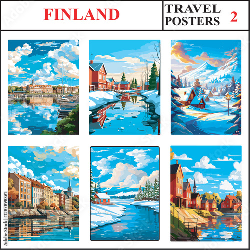Finland Vaasa Oulu Lapland Travel Poster Wall Art Print Collection Set Part 2