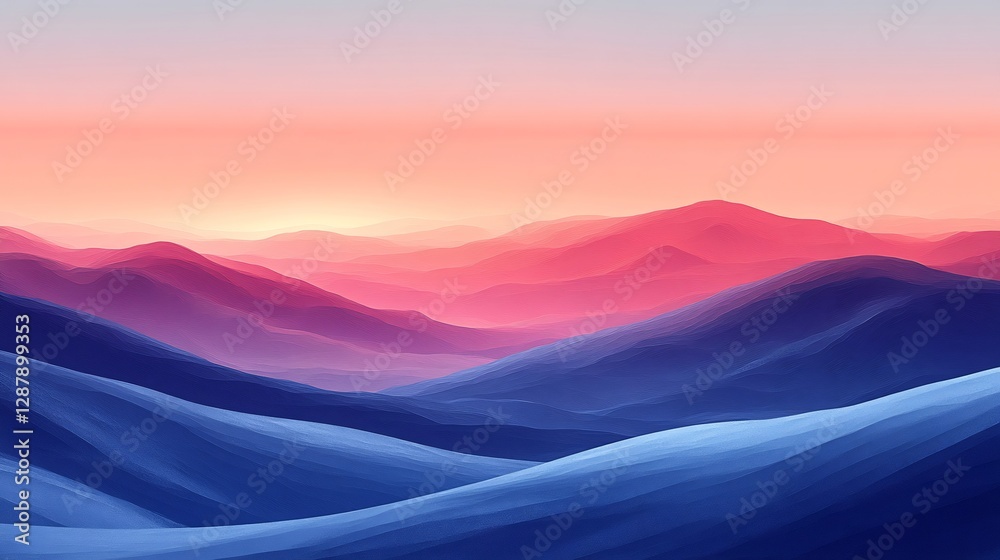 Serene Pink Blue Mountain Range Sunset. AI Generated Serene Pink Blue Mountain Range Sunset. AI Generated