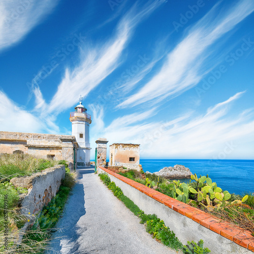 Splendid sunny day over Capo Zafferano Lighthouse